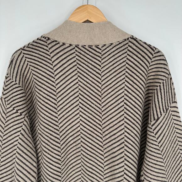 OAK + FORT Herringbone Cardigan Oversized Chunky Knit Sweater Chocolate Brown - Picture 9 of 13